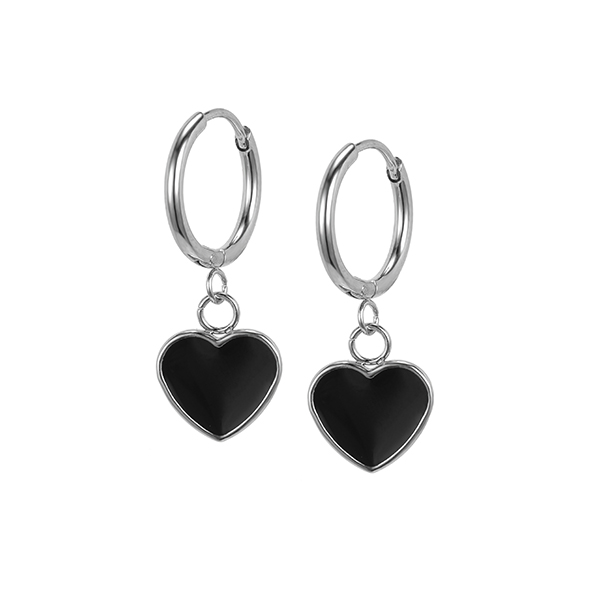 ER001 316 Stainless Steel Black Drop Oil Little Heart Pendant Earrings