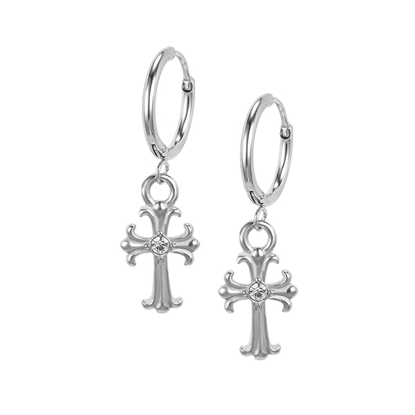 ER008 316 Stainless Steel Little Zircon Owl Pendant Drop Earrings