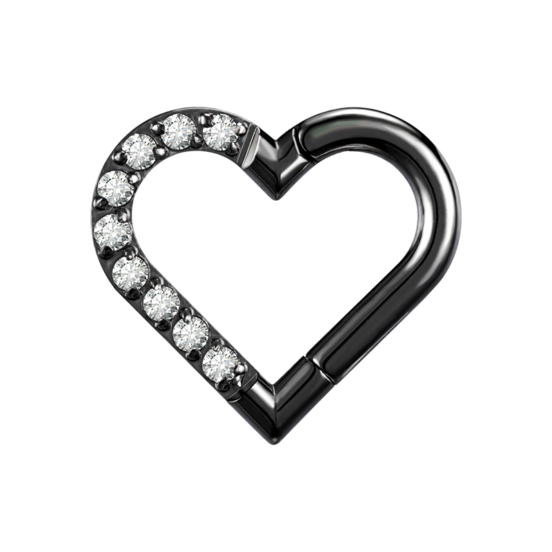 Surgical Steel Diamond Heart Septum Nose Piercing Jewelry NBH011BKWH-ST8