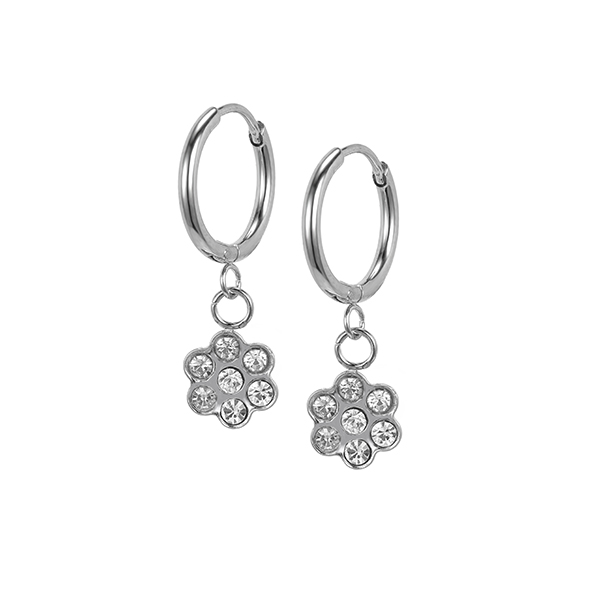 ER008 316 Stainless Steel Little Zircon Owl Pendant Drop Earrings
