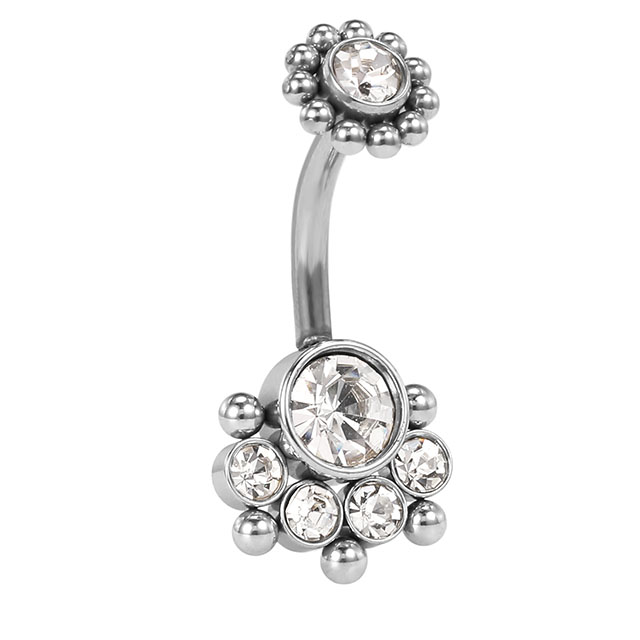 Stainless Steel Pendant Round Shiny Zircon Belly Button Ring