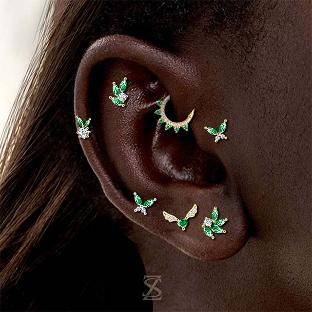 Lobe Piercing Earrings Green Zircon Piercing Jewelry Factory Design