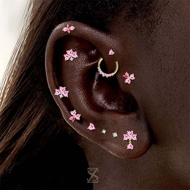 Pink Bubble Square Star Sparkle Custom Pierced Ear Lobe Stud Earrings