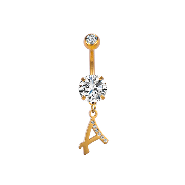 Stainless Steel Initial Pendant Zircon Belly Ring