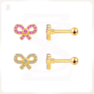 Pink Bubble Bow Custom Pierced Ear Lobe Stud Earrings
