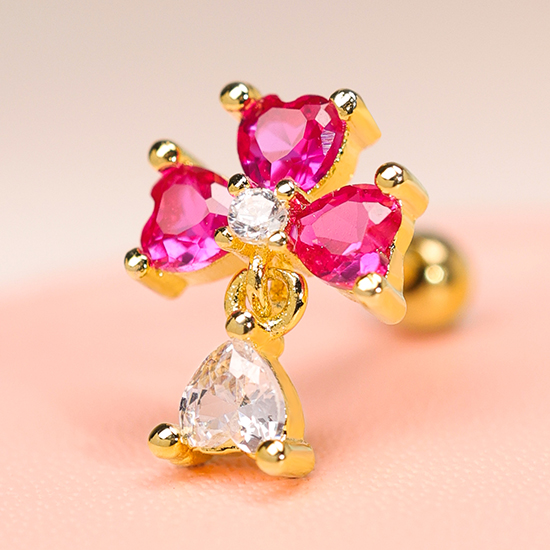 Pink Bubble Series Heart Zircon Cartilage Earrings Jewelry Wholesale