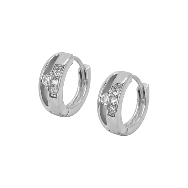 ER001 316 Stainless Steel Zircon Stone Set Earring Hoops