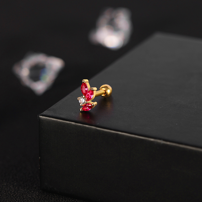 316l Surgical Steel Stud Earrings White and Red Stone NEG005GDRO-SB6-2