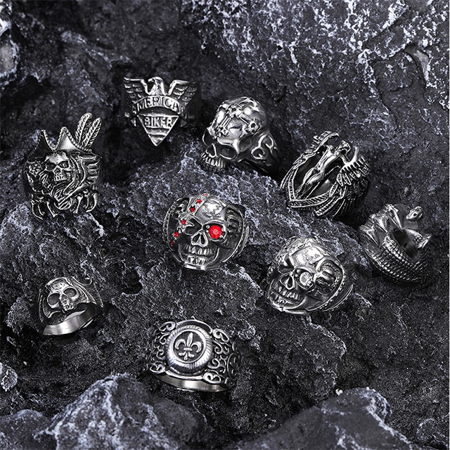 Stainless Steel Mechanical Skull Hot Sale Youth Ring Wholesale