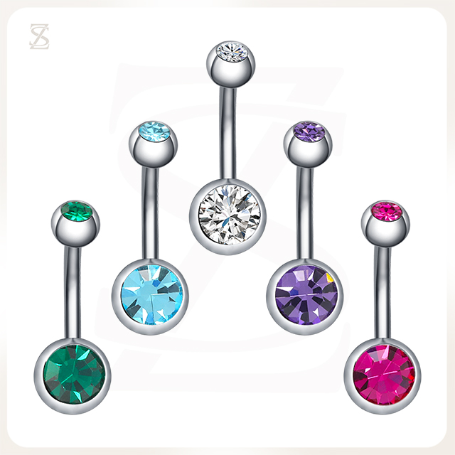 Double Zircon Clear Belly Button Piercing Rings Titanium Belly Rings ...